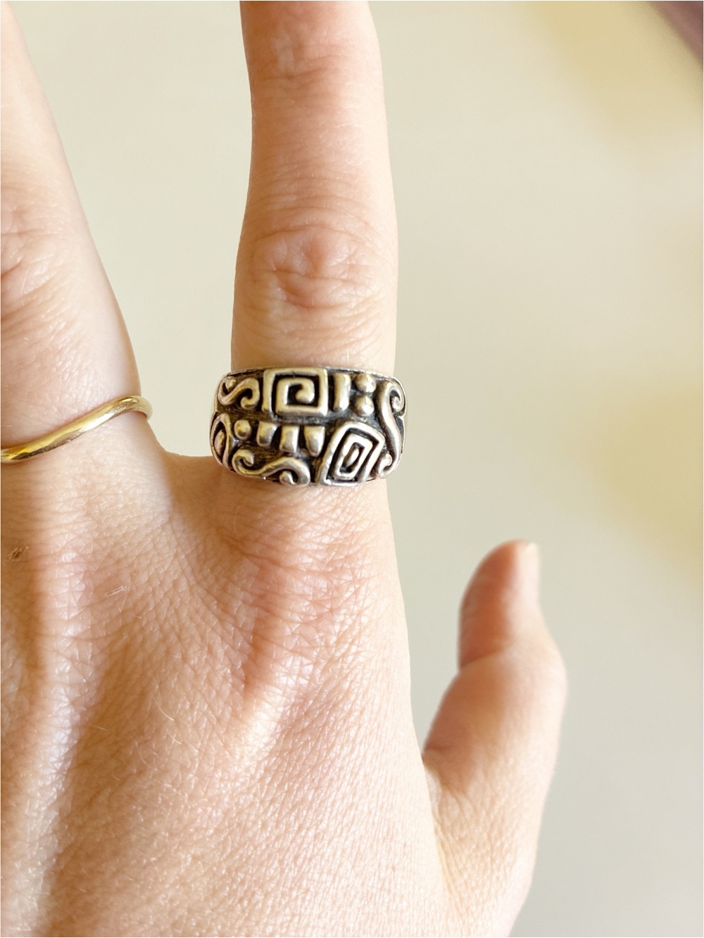 Sterling-Style Antiqued Silver Geometric Band Ring - Silver
